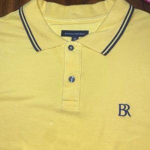 Banana Republic 100% Cotton Men’s Pull on Polo Shirt Yellow w/blue trim Size XL